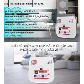 Máy lọc không khí Sharp J30E Chính hãng, lõi lọc HEPA phòng 23m2 hút bụi mịn, lông PET, khử mùi nhanh - HAPOS OFFICIAL