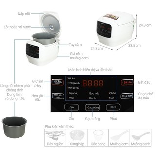 Nồi cơm điện tử đa năng Sharp 1.8 Lít Chính hãng, có xửng hấp, lòng nồi dày 1.183mm chống dính - HAPOS OFFICIAL