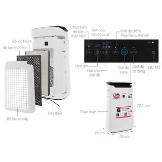 Máy lọc không khí Sharp Inverter Chính hãng diện tích 48m², Air Purifier tiết kiệm điện FP-J60E-W - HAPOS OFFICIAL