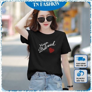 Áo thun tay lỡ nữ màu đen in hình thời trang - Áo phông ngắn tay chất cotton 2 chiều thoáng mát️