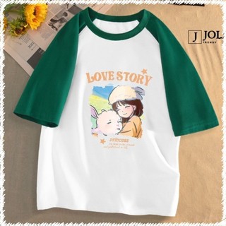 Áo Thun Nữ, Áo Raglan Tee Unisex Mã Love Story Chất Cotton Form Rộng Cho Nam Nữ