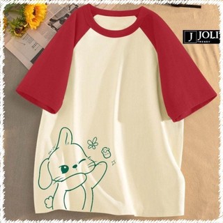 Áo Thun Nữ, Áo Raglan Tee Unisex Mã Thỏ Happy Chất Cotton Form Rộng Cho Nam Nữ