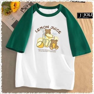 Áo Thun Nữ, Áo Raglan Tee Unisex Mã Lemon Juice Chất Cotton Form Rộng Cho Nam Nữ
