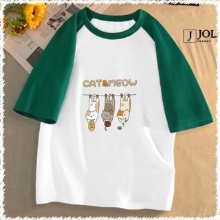 Áo Thun Nữ, Áo Raglan Tee Unisex Mã Cat&Meow Chất Cotton Form Rộng Cho Nam Nữ