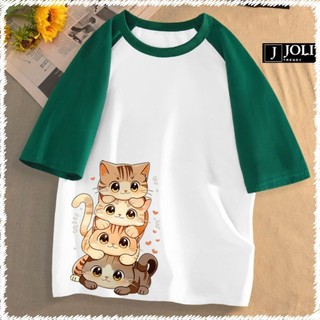 Áo Thun Nữ, Áo Raglan Tee Unisex Four Cats Chất Cotton Form Rộng Cho Nam Nữ