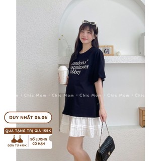 Set váy bầu áo thun bầu dáng suông chân váy bầu trắng thô set váy bầu chân váy trắng thô thoải mái ĐẦM BẦU CHIC MOM