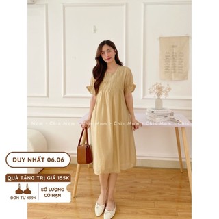 Váy bầu thô lụa cao cấp đầm bầu Freesize từ 55-75kg váy bầu vàng ly ngực chất thô lụa mềm mát ĐẦM BẦU CHIC MOM