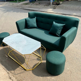 Bàn kim cương vuông, bàn sofa mặt kính cường lực chống trầy xước - khung sắt sơn tĩnh điện vàng chính hãng