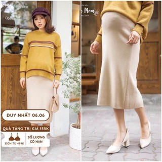 Chân váy bầu len, dáng ôm