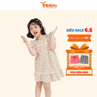 Đầm váy thô ngắn tay bé gái Rabity thiết kế tay bèo xếp ly kèm họa tiết đầm hoa nhí cho bé đi học đáng yêu 93226