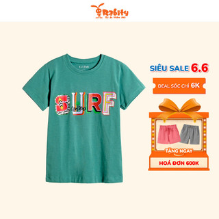 Áo thun in chữ ngắn tay bé trai bé gái Rabity x Elle Kids phông cotton mát mặc hè vải đẹp 82038