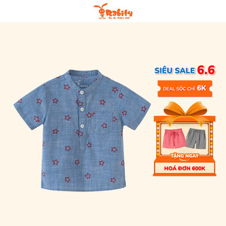 Áo sơ mi cổ trụ ngắn tay bé trai Rabity áo cho bé đi học cotton mềm mịn thấm hút mồ hôi, họa tiết ngôi sao 93224