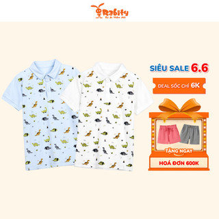 Áo thun khủng long bé trai ngắn tay có cổ Rabity polo  cho bé đi học chất liệu cotton cho trẻ em tự do khám phá 92222