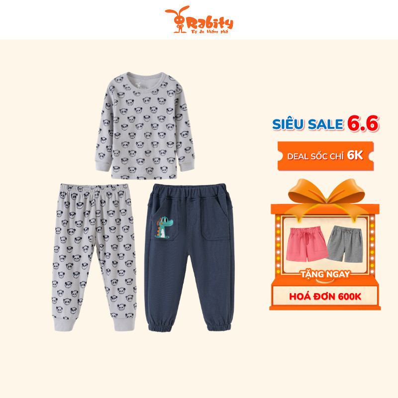 Quần dài bé trai có áo lẻ và quần lẻ quần dài chất cotton áo dài tay cho bé gấu panda Rabity 91718
