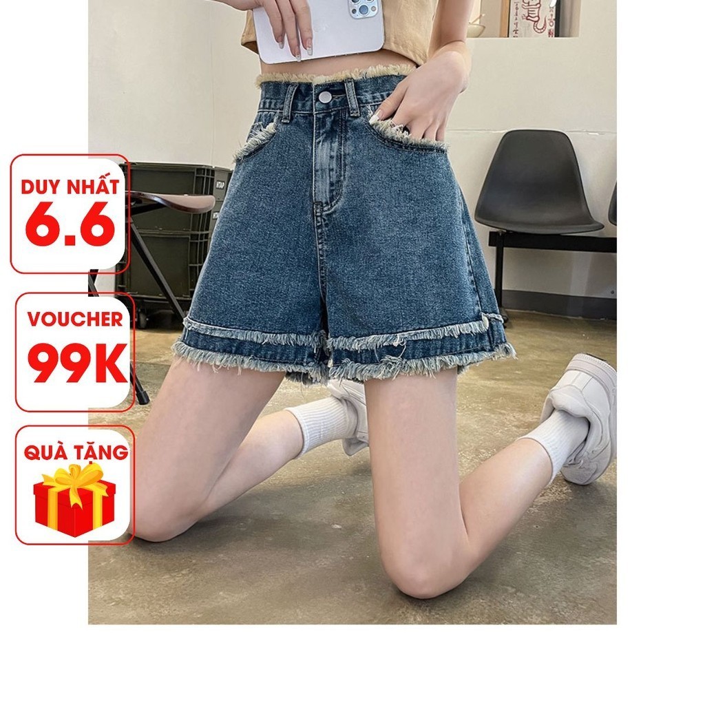 Quần Short Jean Đùi Ngắn Nữ Tua Gấu Ống Rộng Phong Cách Hàn Quốc Chất Mềm Mại Loại 1 Quảng Châu Koko Qs02