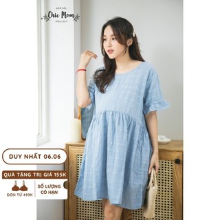 Váy bầu thô babydoll kẻ ngang chìm