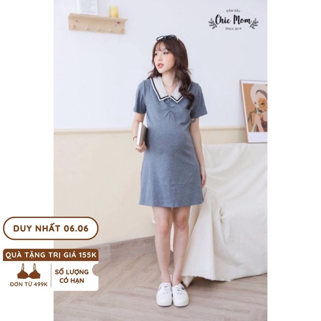 VÁY BẦU COTTON, LÁ CỔ TRẮNG