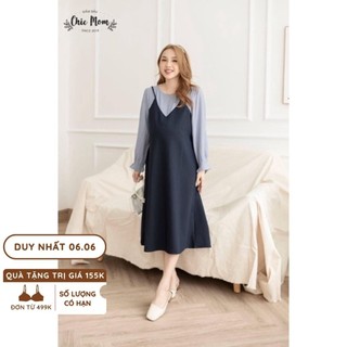 Váy bầu giả yếm, tone xanh
