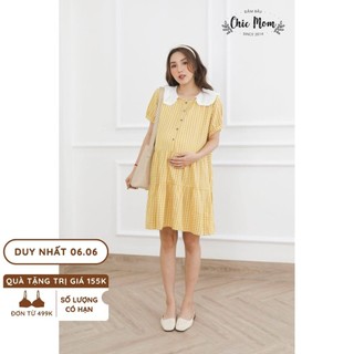 Váy bầu thô 3 tầng caro cổ bèo