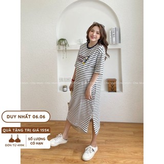 Váy bầu cotton kẻ ngang mickey