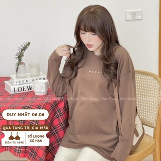 Áo dài bầu chất cotton Áo bầu phối chữ freesize đến 55-75kg Áo pull trắng basic thêu chữ Marni ĐẦM BẦU CHIC MOM