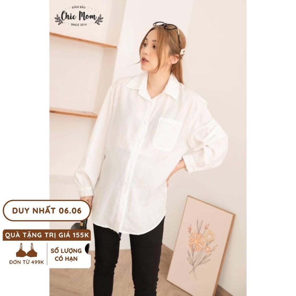 Áo bầu sơmi pastel thắt nơ sau lưng