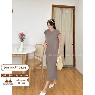Váy suông đầm bầu freesize 50-80kg váy suông len mỏng khoét lưng đầm bầu chic mom