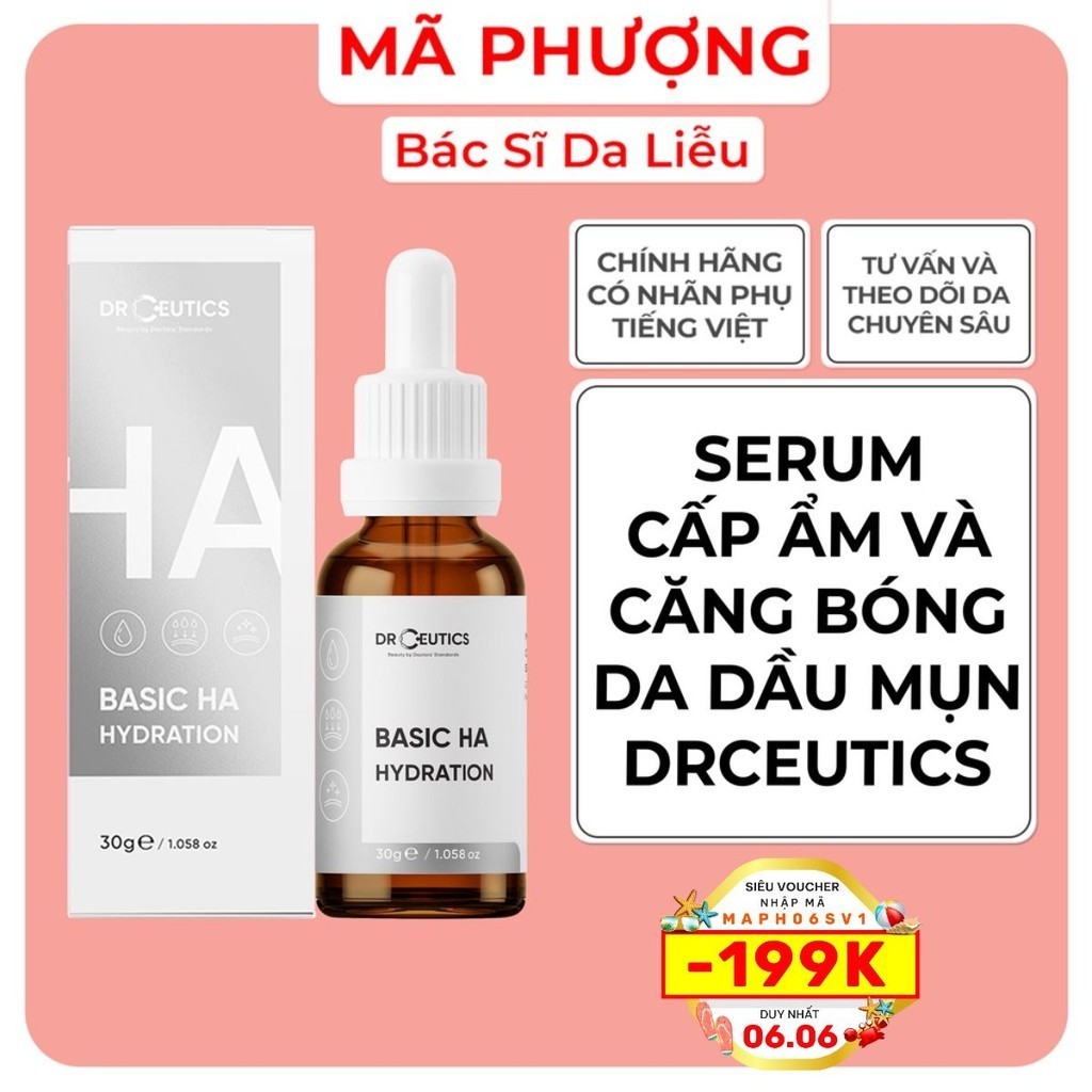 Serum Cấp Ẩm Và Căng Bóng Da dầu mụn DRCEUTICS BASIC HA HYDRATION
