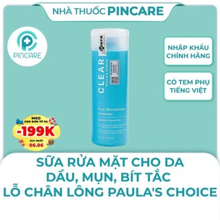 Sữa rửa mặt ngừa mụn, se khít lỗ chân lông Paula’s Choice Clear Pore Normalizing Cleanser 177ml-Hàng chính hãng-PinCare