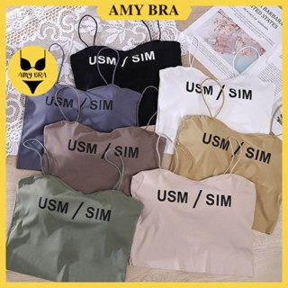 Áo Croptop Nữ Dây Mảnh In Chữ Độc Đáo - Áo Lót Nữ Có Đệm Mút Mỏng, Nâng Ngực Tự Nhiên AMYBRA B837