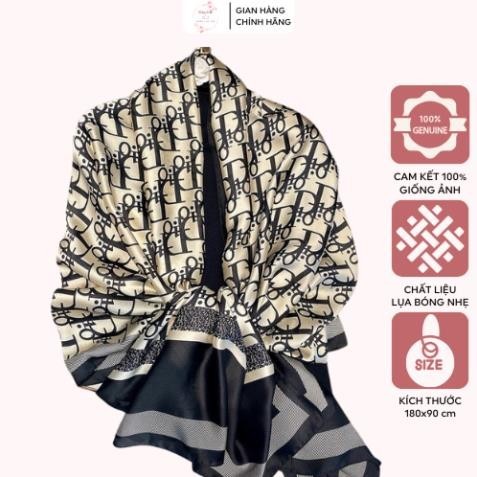 Khăn choàng lụa cao cấp họa tiết chữ D bản to 180x90cm sang trọng, Khăn quàng cổ lụa bóng nhẹ tự nhiên siêu mềm mại