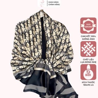 Khăn choàng lụa cao cấp họa tiết chữ D bản to 180x90cm sang trọng, Khăn quàng cổ lụa bóng nhẹ tự nhiên siêu mềm mại