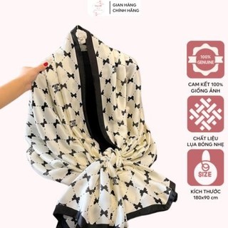  Khăn choàng lụa cao cấp họa tiết nơ trắng đen bản to 180x90cm sang trọng Khăn quàng cổ lụa bóng nhẹ tự nhiên siêu mềm m 