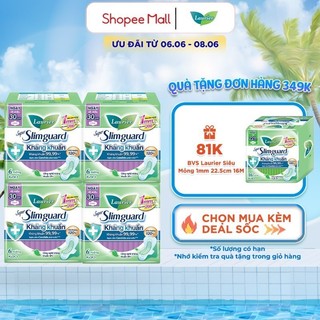 Combo 4 gói BVS Laurier Siêu Mỏng 1mm Kháng khuẩn 30cm 6 miếng