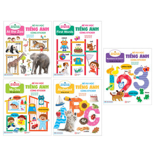 Sách - Combo 5 cuốn Bé vui học tiếng Anh cùng sticker: Alphabet+At the zoo+First Words+My Day+ Numbers And Colors