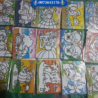 100 Tranh cát khổ A4 Nền màu cho bé có sẵn 9 túi cát màu