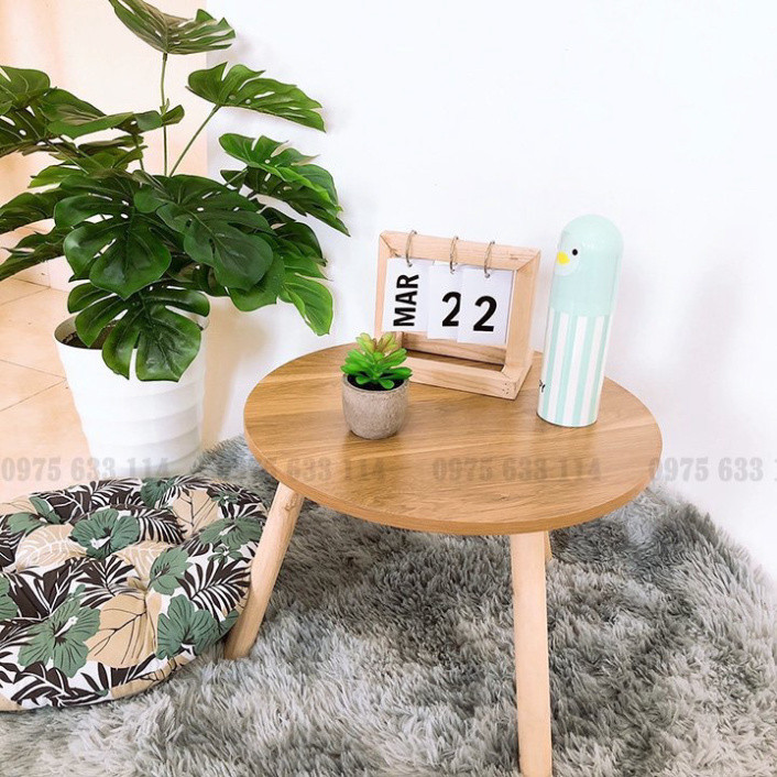 Bàn trà tròn sofa ngồi bệt chân gỗ tự nhiên, Bàn tròn cafe dùng làm decor phòng ngủ nhiều màu sắc | BigBuy360 - bigbuy360.vn