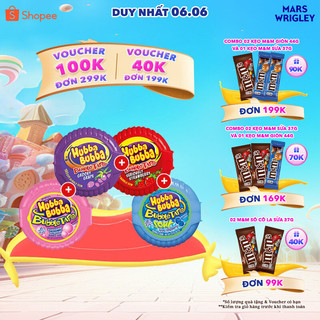 Combo 4 hộp kẹo Sing-gum Hubba Bubba mix 4 vị dâu tây, vị truyền thống, vị nho, vị mâm xôi