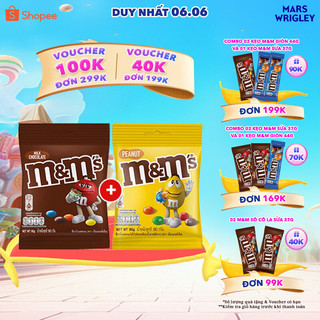 Combo 2 gói kẹo Sô Cô La sữa & Đậu phộng M&M's gói 90g