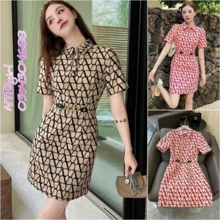 [562024]  Hàng nhập - Đầm dáng suông xô lụa mát lạnh cổ peter, váy xuông ôm nhẹ in họa tiết sang trọng