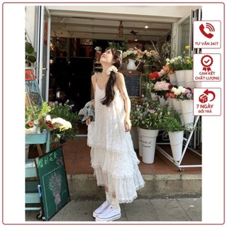 Váy Hai Dây Babydoll Zuly Ba Tầng, Đầm Dáng Dài Vải Ren Đi Biển