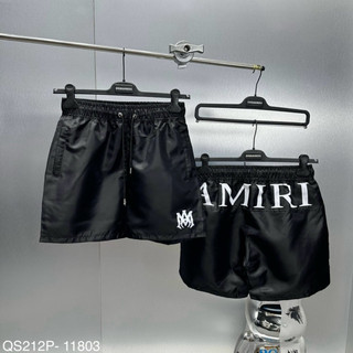  Quần short gió nam Amiri đen in logo chữ đùi phối chữ ngang mông phối lót lưới cao cấp basic QS212P K898 