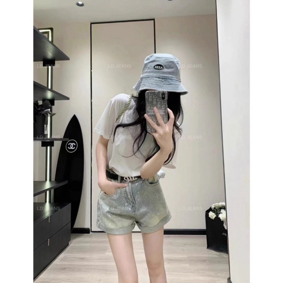 Quần short Jean Nữ Dáng Chữ A Đính Đá kèm dây lưng, quần short Lưng Cao Ống Rộng Phong Cách Hàn Quốc siêu sang chảnh N74 | BigBuy360 - bigbuy360.vn