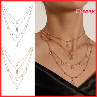 Yirepny Bohemia Lớp Choker Vòng Cổ Hexagram Vỏ Vòng Cổ Pha Lê Choker Kim Cương Giả Quyến Rũ Mặt Dây Chuyền Vòng Cổ Nhiều Lớp Retro Dây Xích Dành Cho Nữ Cô Gái