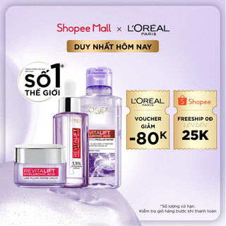 Bộ dưỡng cấp ẩm căng mướt da Hyaluronic Acid L'Oreal Paris (Serum, Kem dưỡng, tẩy trang)