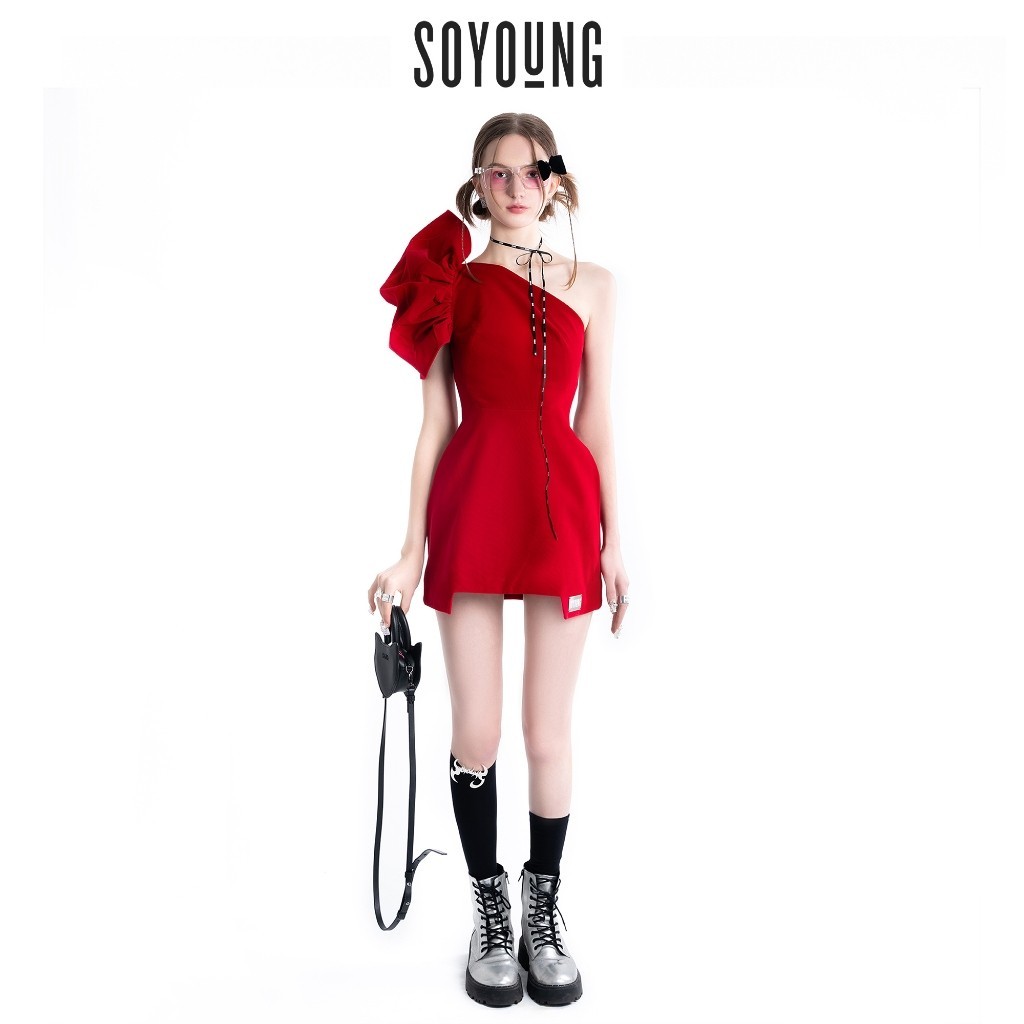 SOYOUNG - Váy nữ MARINA thiết kế sang trọng dự tiệc công sở chất liệu nhung Đỏ cao cấp - VSY200205ND