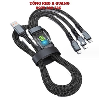 Cáp sạc nhanh 3 đầu, dây sạc tự ngắt bọc dù 100w tích hợp 3 cổng micro, usb, type c 3 in 1 mã: tl96