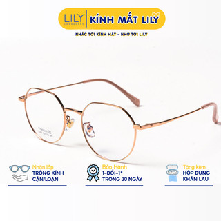 Gọng kính mắt tròn nam nữ LILYEYEWEAR chất liệu kim loại cứng cáp thanh mảnh kiểu dáng thời trang 15297