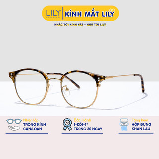 Gọng kính mắt tròn nam nữ LILYEYEWEAR kính nửa viền nhựa pha kim loại chắc chắn dễ đeo phong cách Hàn Quốc 220010