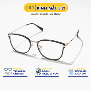 Gọng kính vuông bo tròn nam nữ LILYEYEWEAR càng kính kim loại thanh mảnh kiểu dáng thời trang m2293